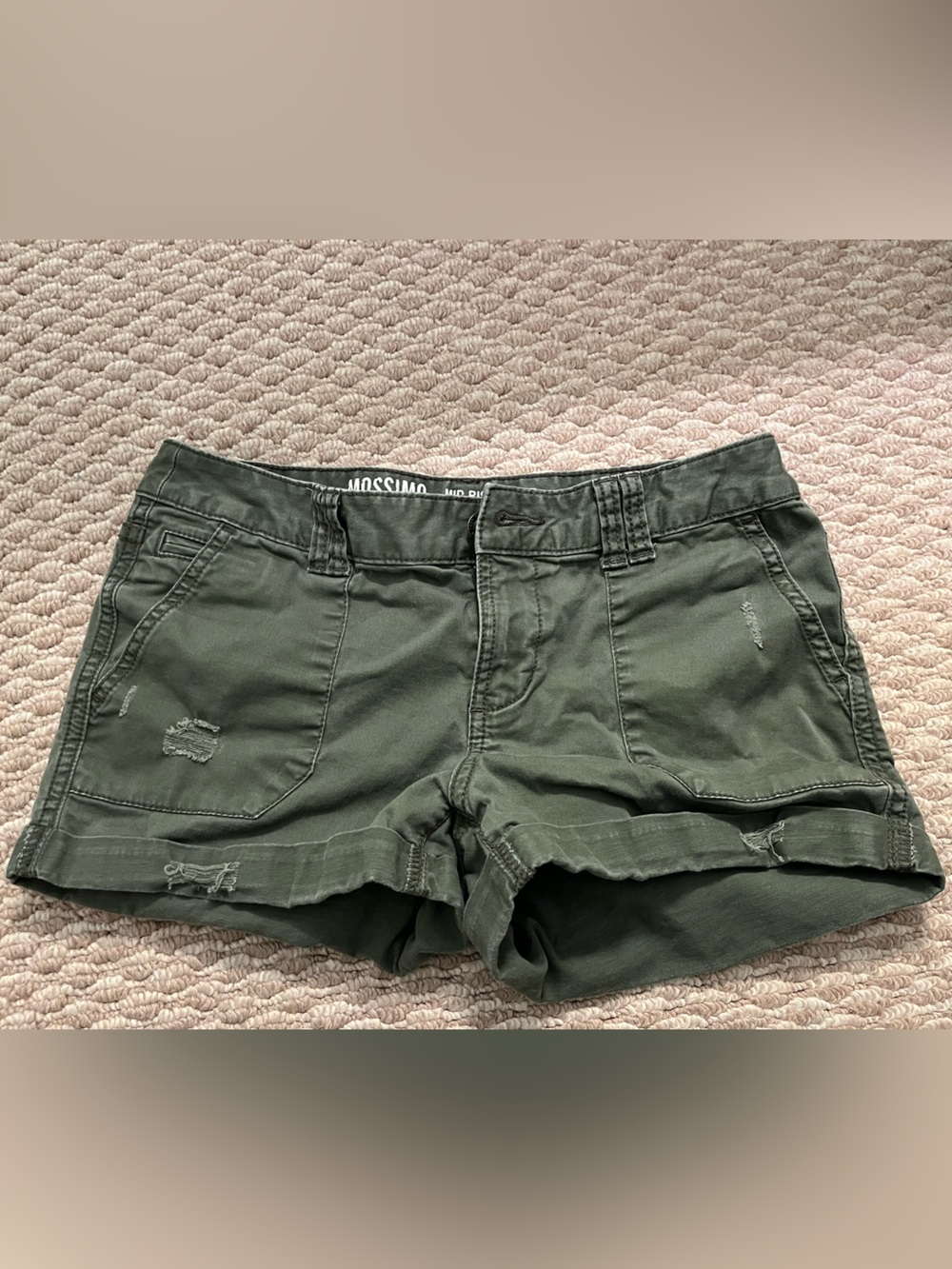 Mossimo Supply Co. Olive Green Mid-Rise Jean Cutoff Shorts - Picture 3 of 5